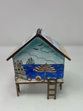 Vintage Empress Arts Beach House Coin Bank Enamel Metal Nautical Cottage Decor